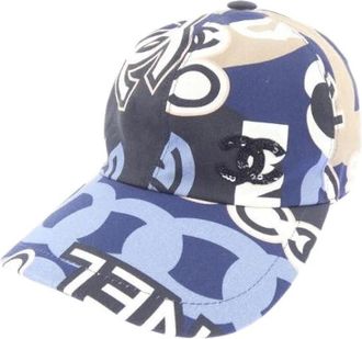 Chanel Pre-owned Cotton Polyester Cap - Dames - Vintage Accessoires - Blauw - ONE Size - Polyester - Vintage