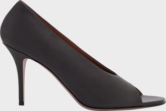 Amina Muaddi Julianne Peep-Toe Leather Pumps
