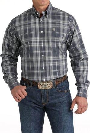 Cinch Mens Classic Plaid Button Down Western Shirt In Blue_Grey