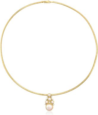 Ross-Simons 3.5-10mm Cultured Pearl and. Lab-Grown Diamond Pendant Necklace in 18kt Gold Over Sterling