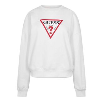 Guess Dames-trui met ronde hals en relaxte pasvorm uit de Icon-collectie (Puur wit)