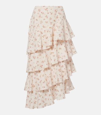 Markarian Falda midi Laura de algod&oacute;n floral escalonada