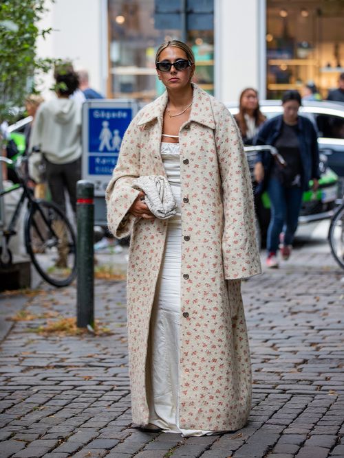 floor length coat and long dress