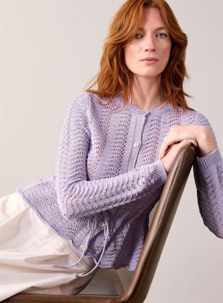 Contemporaine Womens Openwork peplum Cardigan Sweater with tie detail Exclusive collection from Italy