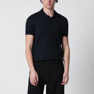 Gucci Dark blue wool knit polo with GG embroidery
