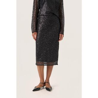 Soaked In Luxury SLAdea Sequins Straight Fit Midi Skirt in Black at Nordstrom, Size X-Large
