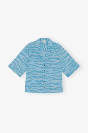 Ganni Blue Printed Cotton Shirt - Size 34 Organic