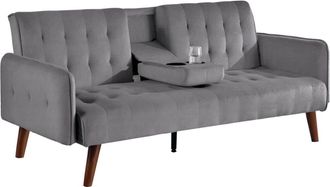 Concept Usine Sof&aacute; cama de 3 plazas de terciopelo con bandeja central abatible gris