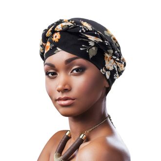 Urieo Turbante Africano Pre-Legato Per Donne - Copricapo In Morbido Poliestere Con Treccia Intrecciata, Nero/Rosso