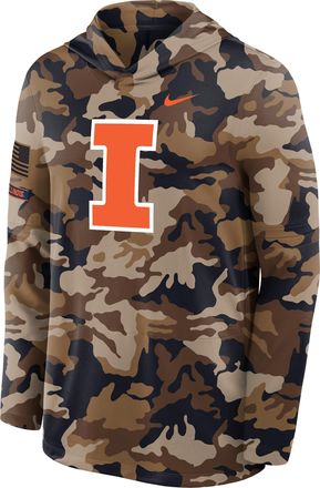Nike Illinois 2026 Military Appreciation Nike Mens Dri-FIT College Long-Sleeve Hooded Top in Brown | IV7808-270