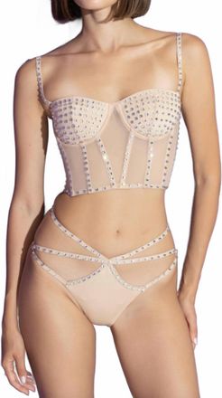 Kikiriki Womens Crystal Embellished Mesh Bustier Set In Nude