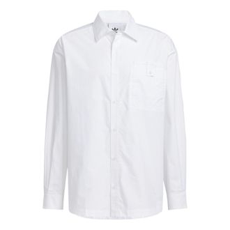 adidas originals Solid Color single breasted Long Sleeves Shirt Couple Style White HU1230