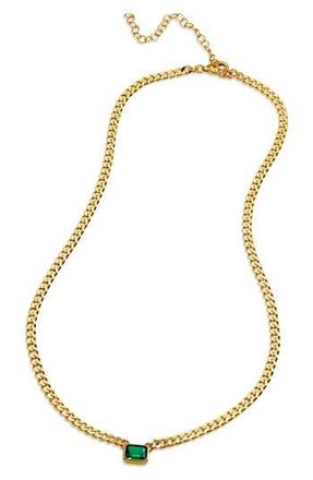 Savvy Cie Jewels 18K Gold Plated Sterling Silver Simulated Emerald Necklace in Green at Nordstrom Rack