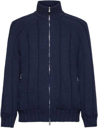 Brunello Cucinelli Navy Wool Zip Knit Jacket, Brand Size 52 (US Size 42)