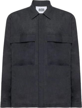 Alpha Studio Camicia in Lino Navetta - Heren - Casual Overhemden - Zwart - L - Linnen - Overhemden