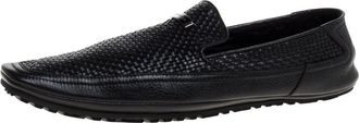 Versace Black Woven Leather Slip On Loafers