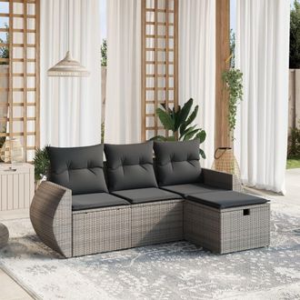 vidaXL Set De Sof&aacute;s De Jard&iacute;n 4 Pzas Y Cojines Rat&aacute;n Sint&eacute;tico Gris Vidaxl
