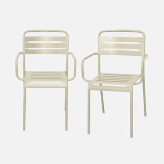 Sweeek Sweeek - Sill&oacute;n De Jard&iacute;n En Acero, Set De 2, Amelia, Beige, 50.4x53x79.5 Cm