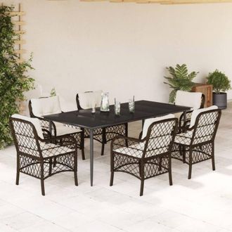 vidaXL Set Comedor De Jard&iacute;n 7 Pzas Con Cojines Rat&aacute;n Sint&eacute;tico Marr&oacute;n Vidaxl