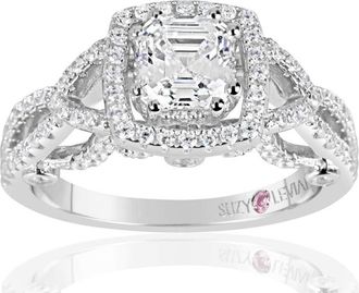 Suzy Levian Sterling Silver Asscher Cut White Cubic Zirconia Engagement Ring