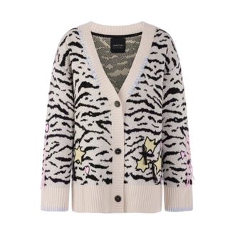 Marc Cain Lange Cardigan met dierenprint - Dames - Truien - Wit - Maat: XL Wol
