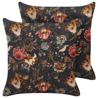 Beliani Conjunto De 2 Cojines De Terciopelo Multicolor 45 X 45 Cm Algod&oacute;n Floral Ramonda