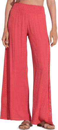Elan Crochet Inset Swim Cover-Up Pants In Coral