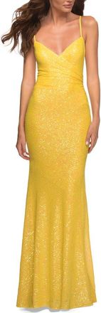 La Femme Sequin Long Prom Dress in Vibrant Bright Colors in Yellow at Nordstrom, Size 00