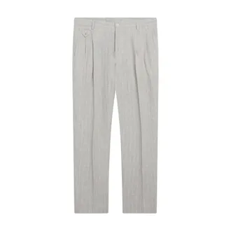 Dolce & Gabbana Straight Trousers, male, Gray, Size: M Pinstripe Linen Trousers