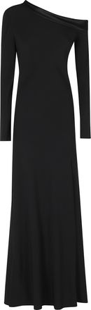 Alberta Ferretti Black Enver Satin One-Shoulder Side Slit Viscose Long Evening Dress