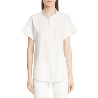 Lafayette 148 New York Camilla Silk Matte Blouse in Cloud at Nordstrom, Size X-Large