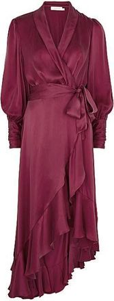 Zimmermann Burgundy Silk Satin Wrap Midi Dress Size S