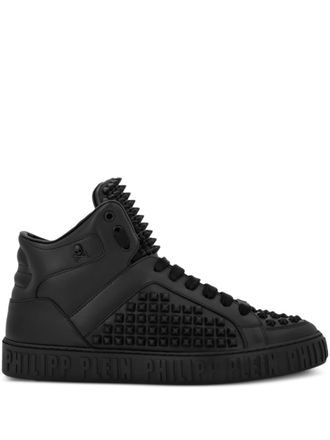 Philipp Plein Leren loafers met spike studs - Zwart