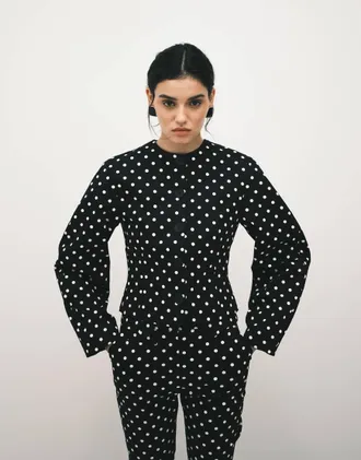 Asos Blazer senza colletto con maniche voluminose a pois monocromatici-Multicolore