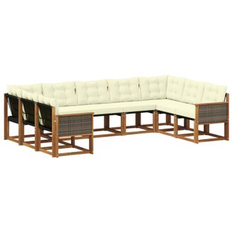 vidaXL Conjunto De Sof&aacute;s De Exterior Con Coj&iacute;n 9 Pcs Natural Y Crema Vidaxl
