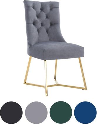 Life Interiors Single Green Ambra Modern Velvet Dining Chair with Gold Legs & Ring Handle - Tufted Back, Plush Foam Seat, Luxury Accent Chair