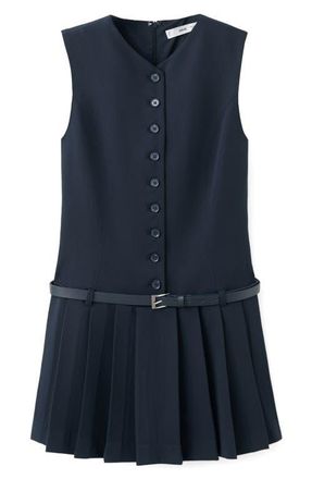 Mango Sleeveless Pleated Minidress in Navy at Nordstrom, Size 10