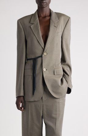 Balenciaga Check Side Tie Blazer in 2866 Khaki/Brown at Nordstrom, Size 12 Us