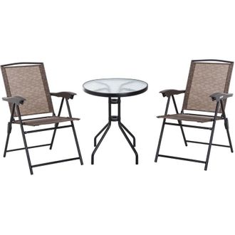 OUTSUNNY Conjunto Mesa Y 2 Sillas Muebles Para Jard&iacute;n Exterior Patio Terraza Silla