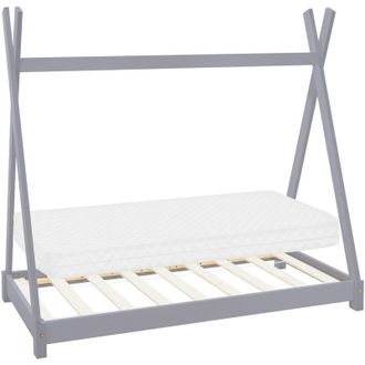 ML Design Lettino per Bambini a Forma di Tenda Indiana con Rete a Doghe 70 x 140 cm Letto Tipi da Gioco in Legno di Pino Massiccio Grigio Stile Montessori con