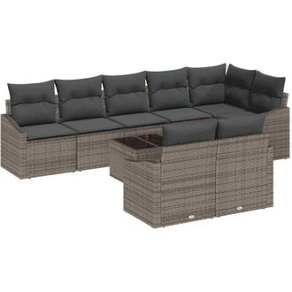 vidaXL Garden Sofa Set with Cushion 9 pcs Light Grey Poly Rattan vidaXL