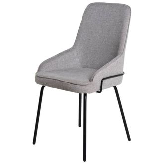 Koketto Home Silla acolchada gris claro con detalles met&aacute;licos negros y patas finas