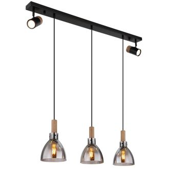 Netlighting Mattea Bar Pendant Ceiling Light Matt Black Smoke Glass Shade 3x E27