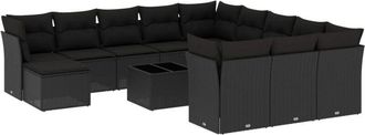 vidaXL Set De Sof&aacute;s De Jard&iacute;n Y Cojines 13 Pzas Rat&aacute;n Sint&eacute;tico Negro Vidaxl