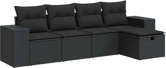 vidaXL Set De Muebles De Jard&iacute;n 5 Pzas Y Cojines Rat&aacute;n Sint&eacute;tico Negro Vidaxl