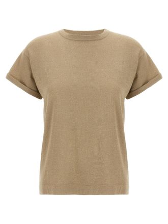 Brunello Cucinelli Lam&eacute; Cashmere T-Shirt Beige