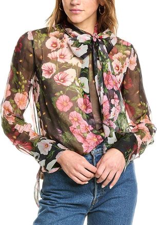 Oscar De La Renta Hollyhocks Silk Chiffon Blouse