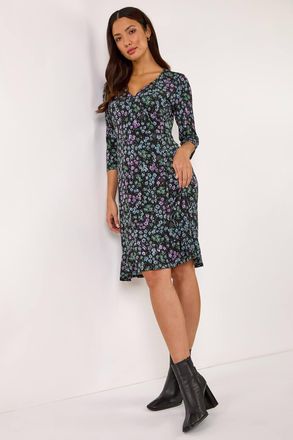 Roman Floral Print Side Button Stretch Dress