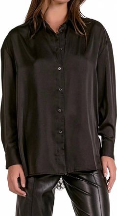 Elan Lace Back Button Down Blouse In Black
