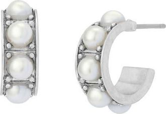AllSaints Imitation Pearl Small Huggie Earrings in Pearl/warm Silver at Nordstrom